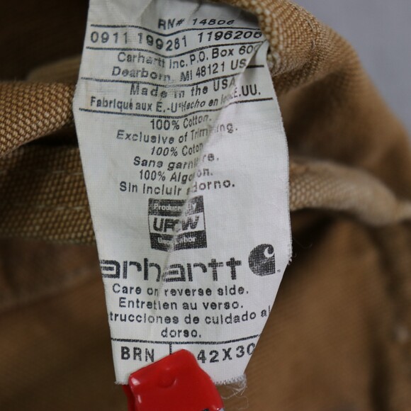 Vintage Carhartt Duck Overalls Men’s 42x30 Brown Workwear USA Made Distressed - Picture 2 of 16